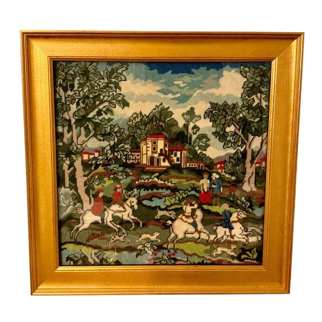 1970s Vintage Handmade Needlepoint English Hunting Scene in a Handsome Custom Frame For Sale - Image 10 of 12