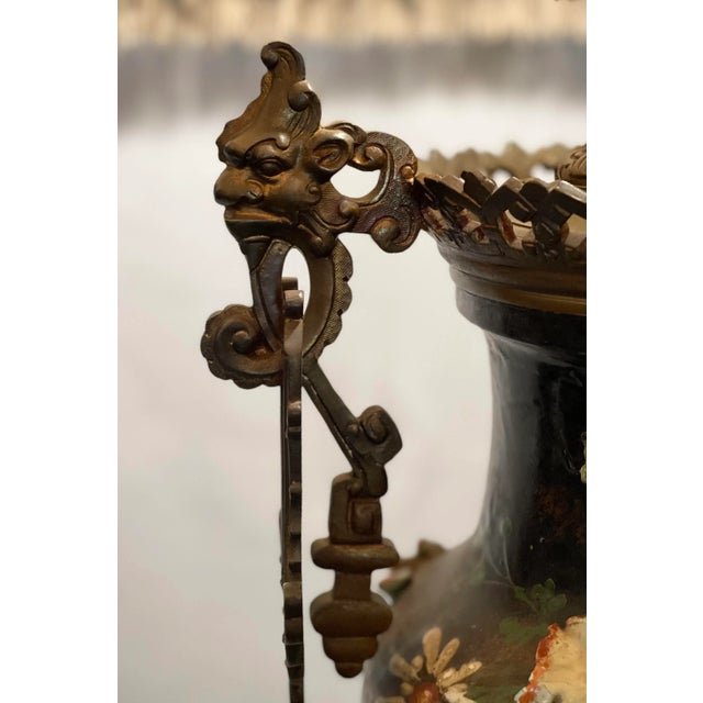 19th C. Over-Scale Lamp W/3-Dimensional Floral Details & Orientalist Bronze Mounts For Sale - Image 9 of 13