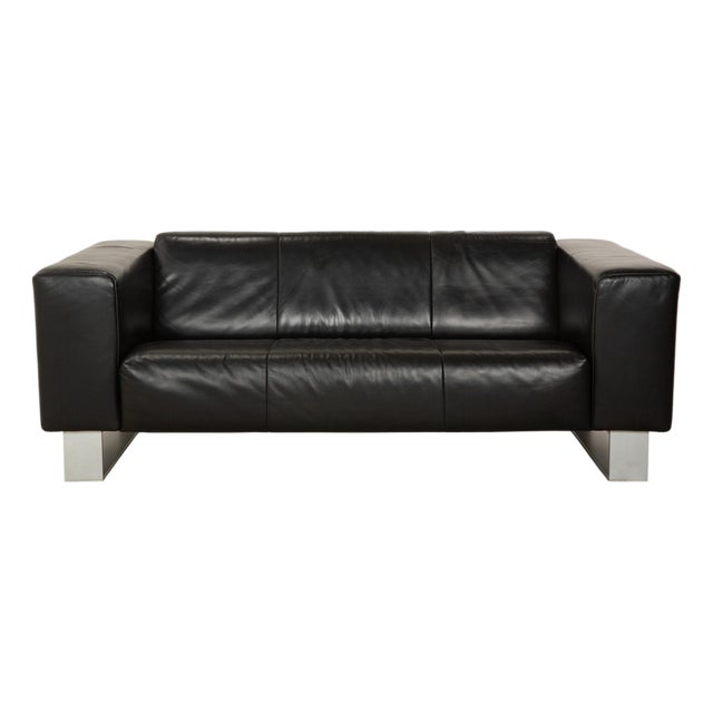 BMP 622 2-Seater Sofa in Black Leather from Rolf Benz For Sale