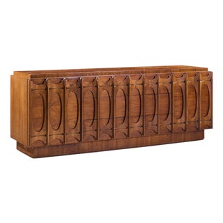 Tobago Brutalist Mid Century Walnut Lowboy Dresser For Sale
