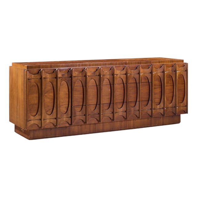Tobago Brutalist Mid Century Walnut Lowboy Dresser For Sale