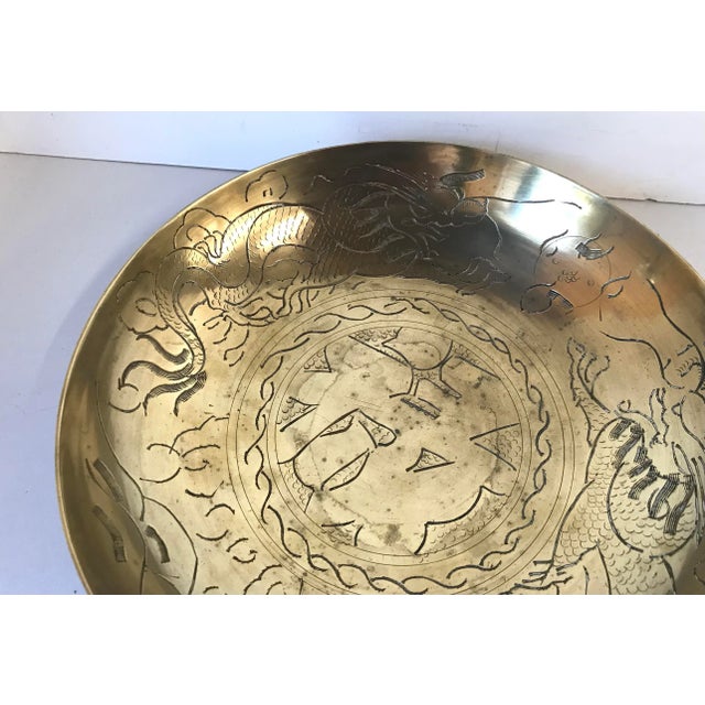 Vintage Asian Brass Dragon Bowl - Signed For Sale - Image 4 of 7