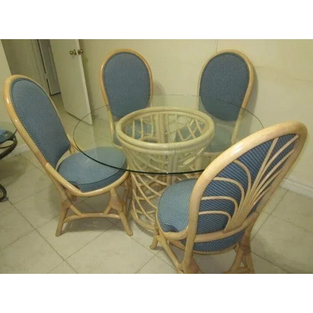 1990s Bamboo Dining Room Blue Fabric Upholstered Set of 5 For Sale - Image 10 of 12