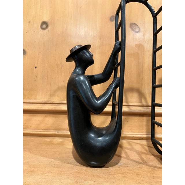 Mid-Century Modern 1960s Bronze Sculpture of Man Climbing Ladder For Sale - Image 3 of 3