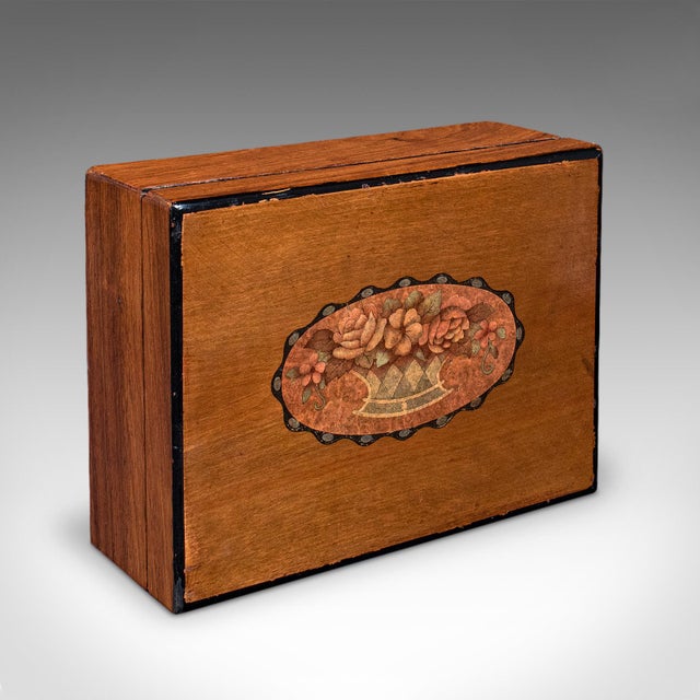 Brown Antique Sorrentoware Keepsake Box, Italian Walnut Dressing Table Case, Victorian For Sale - Image 8 of 12
