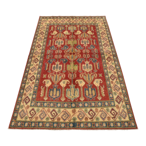 Kazak Rug 6’1” X 9’1” Red Wool Tribal Hand-Knotted Oriental Carpet