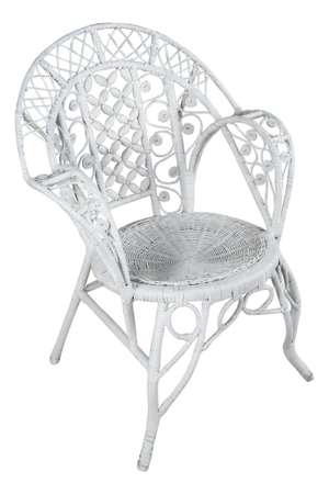 Antique Victorian White Painted Wicker Rattan Boho Chic Peacock Armchair