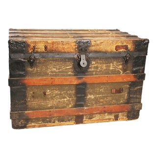 Vintage Industrial Brown Vulcanized Steamer Trunk For Sale