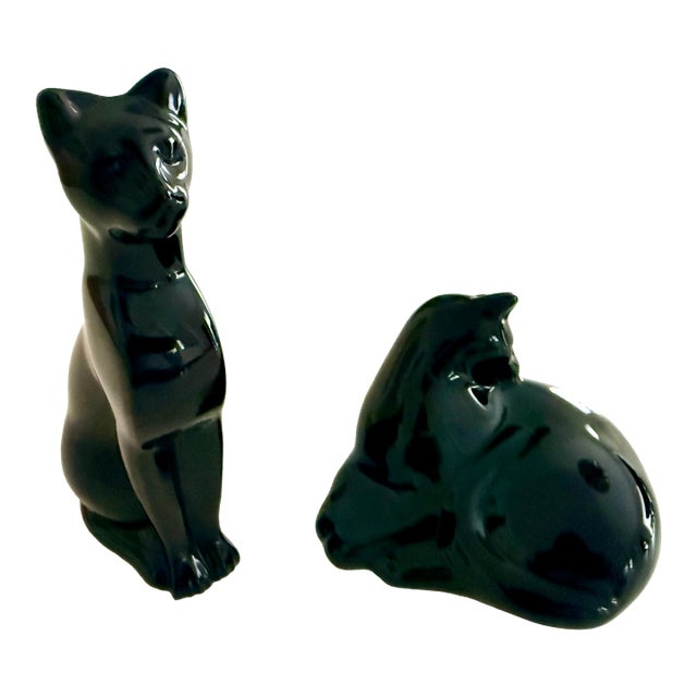 Pair of Baccarat Black Crystal Panthers Figurines For Sale