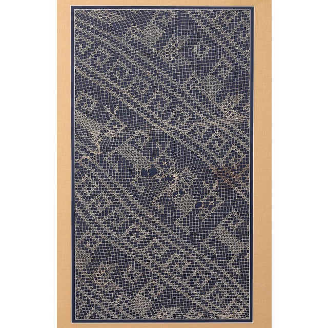 A large framed Pre-Columbian hand-woven gauze panel with open lattice design from Chancay culture (10-15th century)....