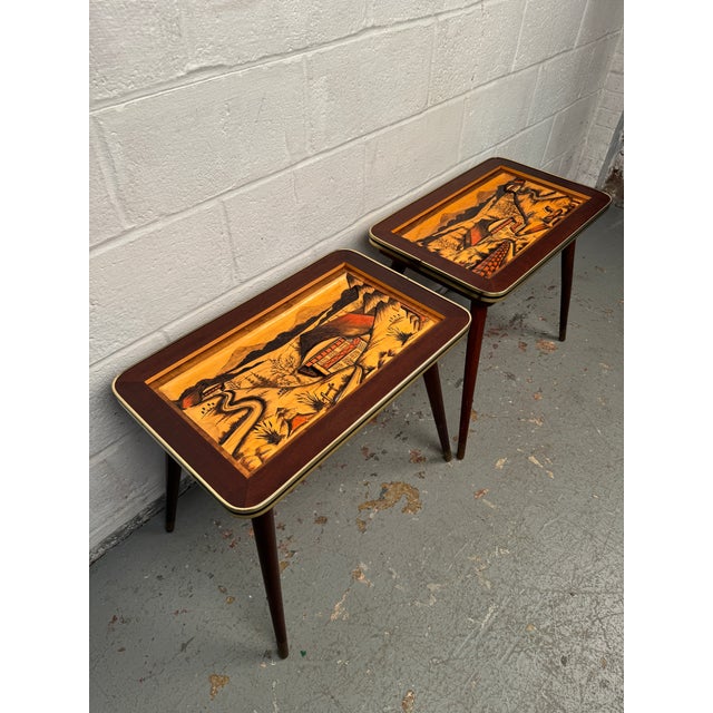 Vintage German Hand Carved Painted Side Tables - a Pair For Sale - Image 4 of 16