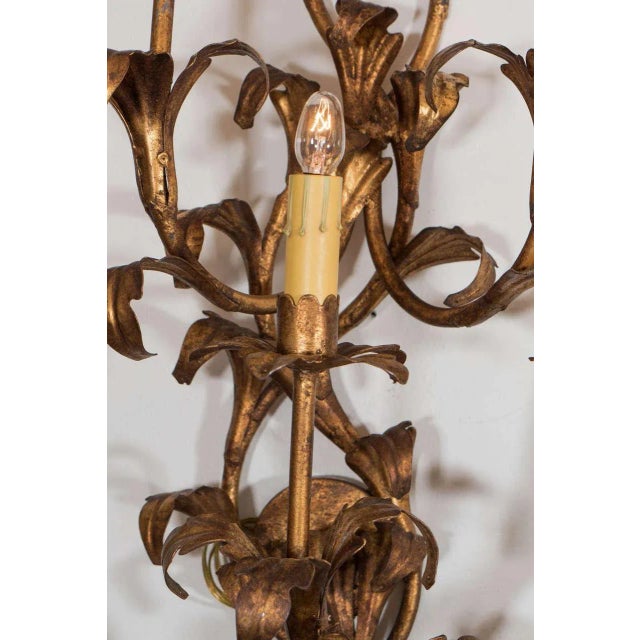 Large 1950s Italian Gilt Iron Floral Sconces - a Pair For Sale - Image 11 of 12