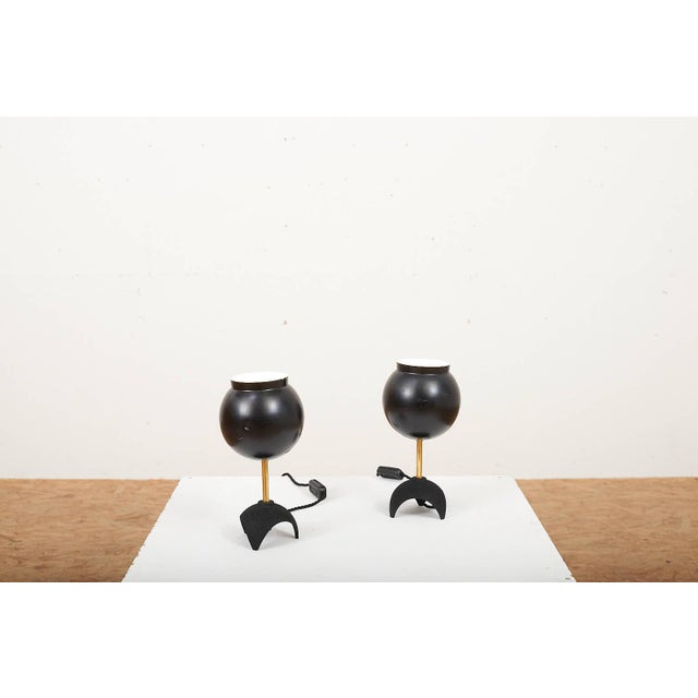 Table Lamps with Black Cast Aluminum Base, Set of 2, in Good conditions. Designed 1950 to 1959 European Plug (up to...