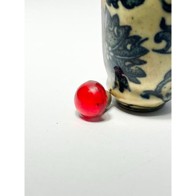 Yellow Antique Chinese Yellow Porcelain Blue Floral Flowers Snuff Bottle For Sale - Image 8 of 10