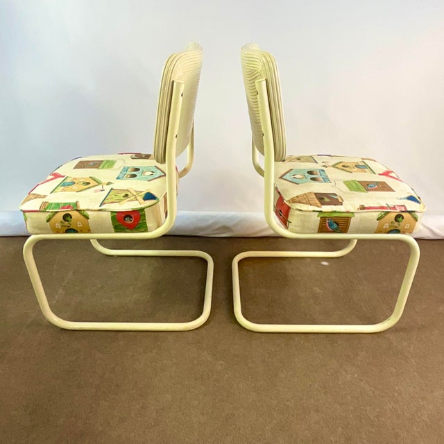 1980s Vintage Coastal Pencil Reed Backed & Tubular Dining Set, Reupholstered - 5 Piece Set For Sale - Image 11 of 11