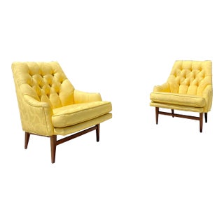 Mid-Century Tufted Walnut Lounge Chairs Styled After Monteverdi Young- A Pair For Sale
