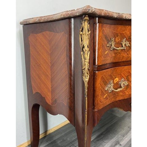 Vintage French Style Walnut Chest of Drawers with Marble Top For Sale - Image 12 of 17