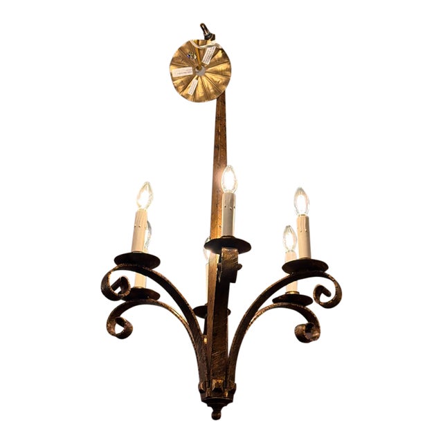 Paul Ferrante Antique Dutch Metal Leaf Iris Chandelier For Sale