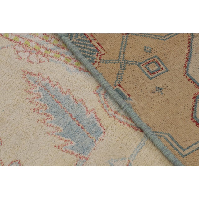 Antique Agra Rug Beige Pink Blue Wool Geometric Indian Runner For Sale - Image 11 of 11