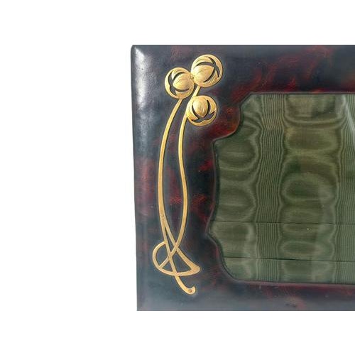 Large antique Art Nouveau picture frame German " Jugendstil " Circa 1900 Leather covering Gilt brass ornamentation Lined...