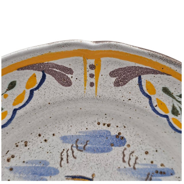 French Peint Main Studio Faience Plate With Hand-Painted Sailboat Scene For Sale - Image 9 of 11