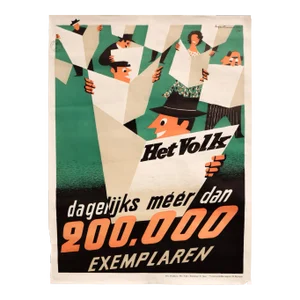 1958 Belgian Newspaper Poster - Het Volk, Dagelijks Meer Dan 200.000 Exemplaren (More Than 200,000 Copies Daily)