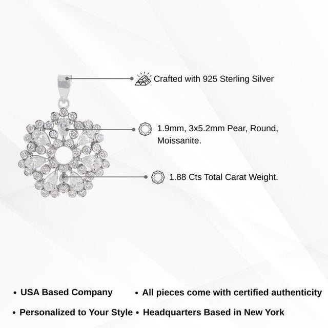 Moissanite Open Center Snowflake Flower Pendant in Solid Silver For Sale - Image 11 of 14