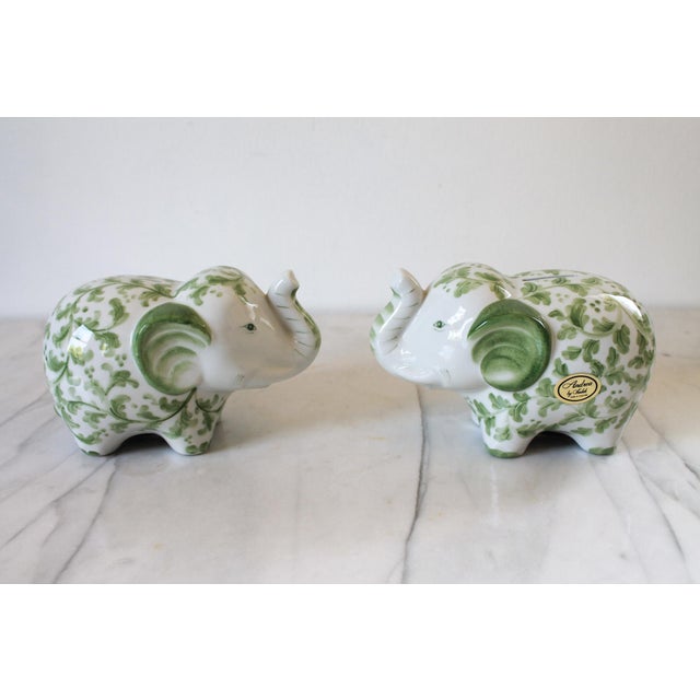 Figurative Vintage Green and White Ceramic Elephant Banks - Andrea by Sadek For Sale - Image 3 of 9
