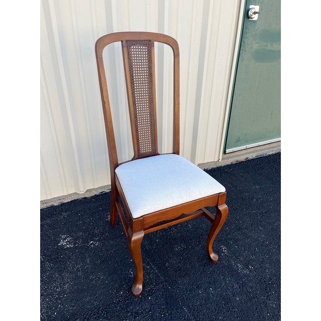 Early 1900's Walnut Cane Back Dining Chairs- Set of 6- Newly Reupholstered For Sale - Image 11 of 12