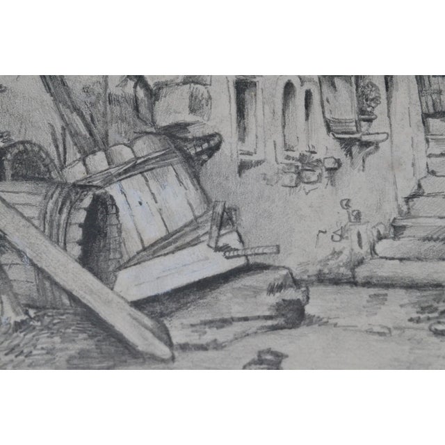 Paper Attributed to Jacques Moulinier (1753–1828) Charcoal Drawing — Figures Before a Half-Timbered House For Sale - Image 7 of 14