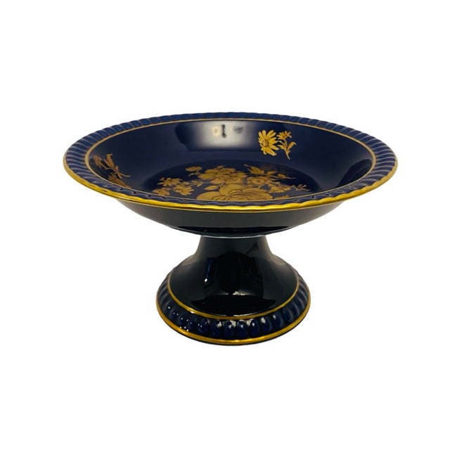 Vintage Bareuther Bavaria Germany Echt Cobalt Blue Footed Compote 22k Gilding For Sale - Image 4 of 9