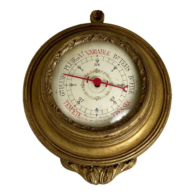 19th Century French Gilt Wood Barometer, Paris For Sale