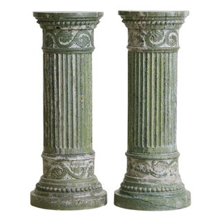 Antique Italian Neoclassical Green Marble Fluted Pedestal For Sale