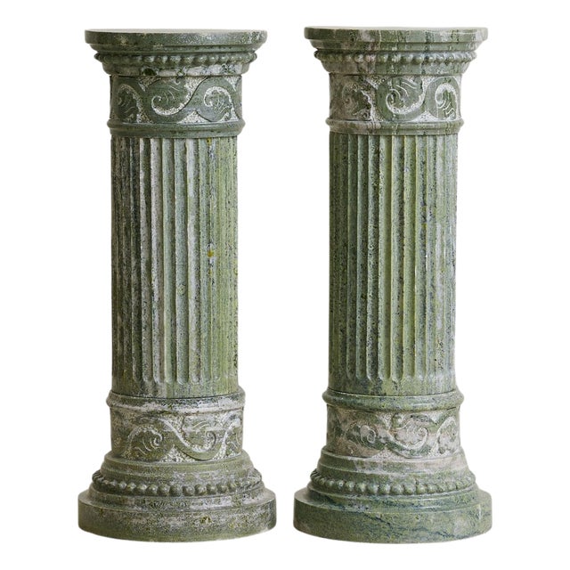 Antique Italian Neoclassical Green Marble Fluted Pedestal For Sale
