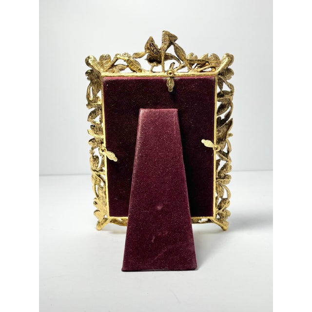Metal 1960s Matson Ormolu Bird Dogwood Flower Gold Tone Rectangle Picture Frame For Sale - Image 7 of 10