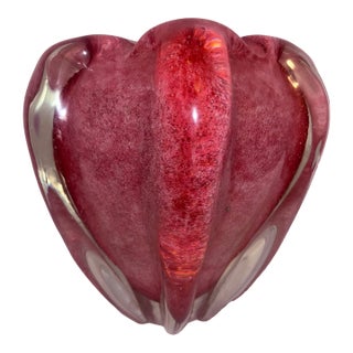 Beautiful Vintage Tokyo Glass Murano Style Art Glass Bowl / Centerpiece – Cranberry Pink Controlled Bubble Glass, 8 LBS For Sale