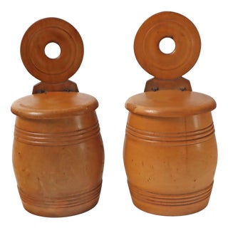 Victorian Treenware Hanging Salt Boxes, 19th Century, Set of 2 For Sale