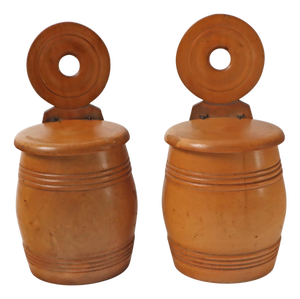 Victorian Treenware Hanging Salt Boxes, 19th Century, Set of 2