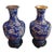 Vintage Pair of Blue Cloissone Vases With Stands For Sale