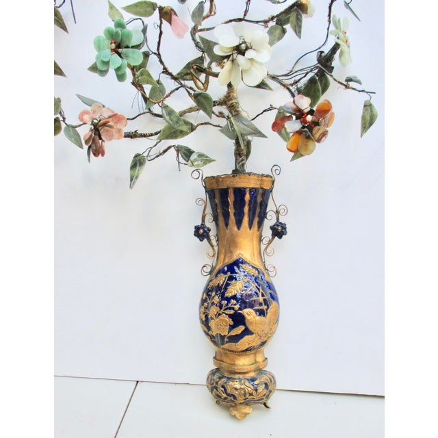 Antique Late MIng Chinese Enameled Wall Vase With Jade Flowers Circa 1880s For Sale - Image 4 of 11