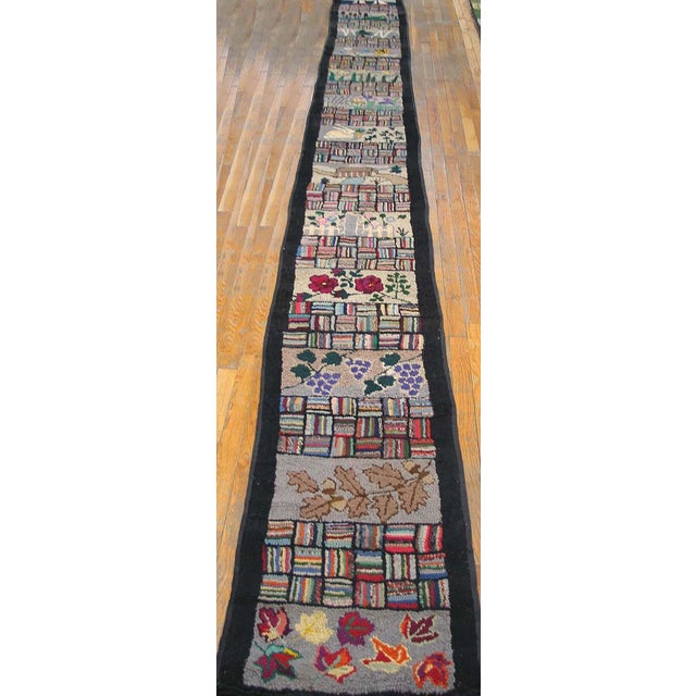 1930s Pictorial American Hooked Rug Runner ( 2' x 19' - 61 x 579 ) Hallway Runner Rugs (2ft x 19ft), Circa Date: 1930s....