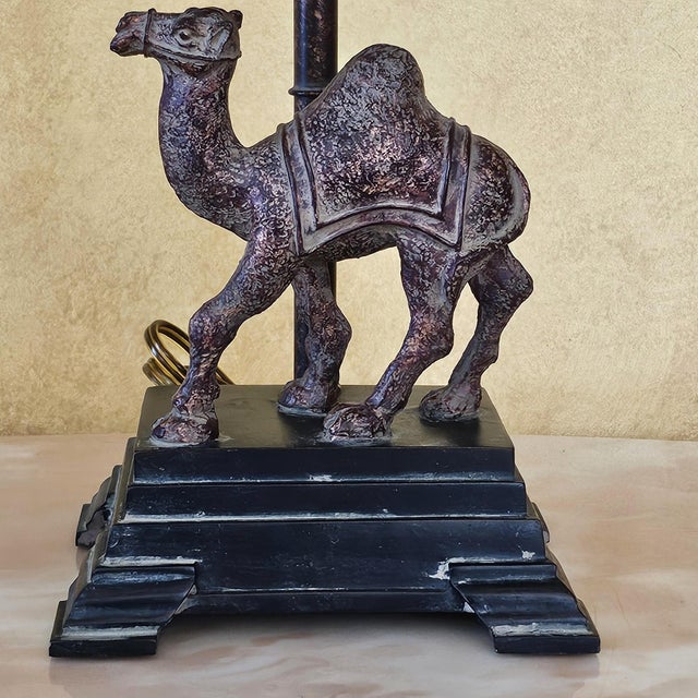 Berman Camel Table Lamp With Palm Motif Stem, Bronze-Tone Desert Safari Accent Lamp, 29"h For Sale - Image 13 of 18
