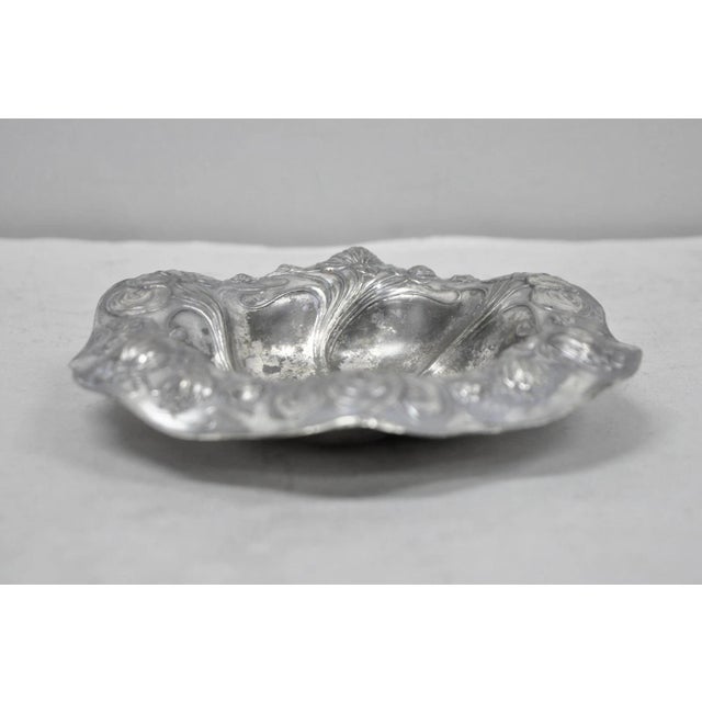 Metal Antique Homan Silver Plated Art Nouveau Round Scalloped Floral Repousse Nut Dish For Sale - Image 7 of 12