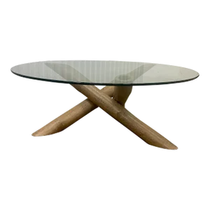 1980s Vintage Tripod Bamboo and Glass Coffee Table