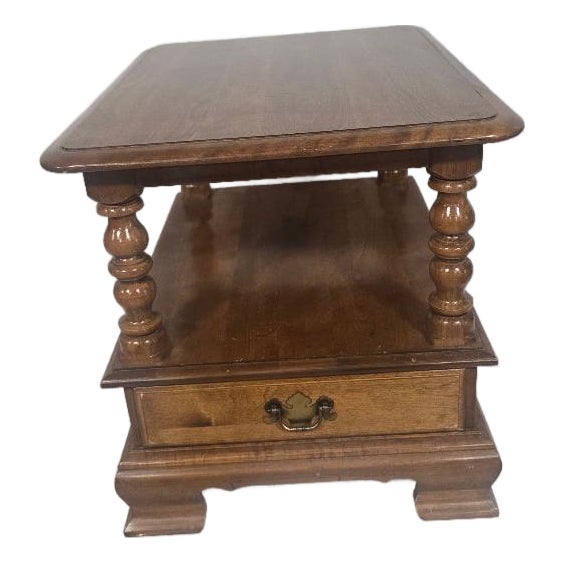 Vintage Ethan Allen Colonial Chairside End Table With Drawer & Lower Shelf For Sale