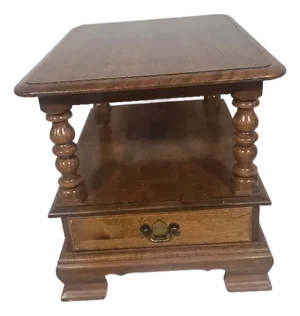 Vintage Ethan Allen Colonial Chairside End Table With Drawer & Lower Shelf