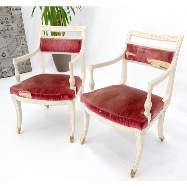 Pair of Decorative Regency Style Armchairs on Brass Ball Feet For Sale - Image 9 of 10
