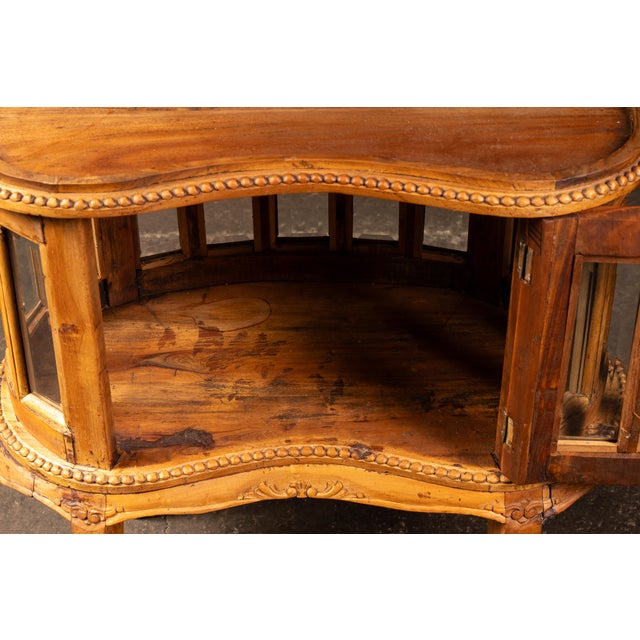 Brown Antique Oak and Glass Serpentine Curio Cabinet For Sale - Image 8 of 12