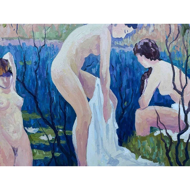 Impressionist Oil Painting Girls by the Lake Vlad Serikov For Sale - Image 3 of 7