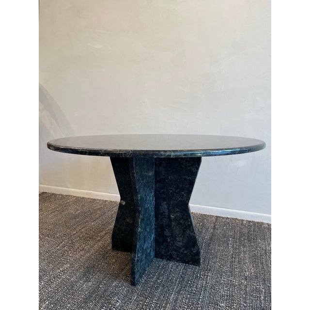 Vintage 1980s Postmodern Black Blue Night Granite Dining Entry Table For Sale In Chicago - Image 6 of 10